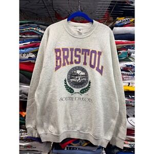 Vintage 1992 Bristol South Dakota Sweatshirt Fruit of the Loom Grey XXL 90s